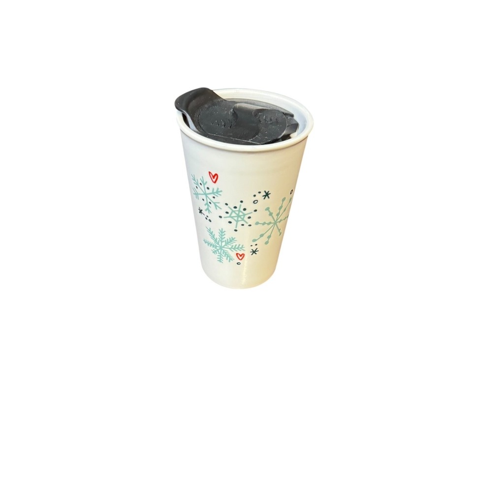 Starbucks Holiday Coffee Mug Original White With Hearts & Snowflakes 8 fl oz./23